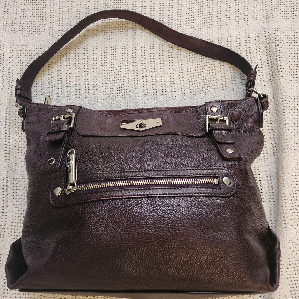 MARK CROSS BURGUNDY RED BLACK CHERRY LEATHER PURSE HOBO BAG
